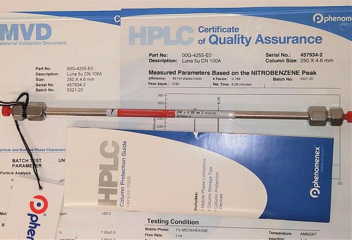 New open box Phenomenex Luna CN (00G-4255-E0) LC Column - 25 cm × 4.6 mm x 5µm