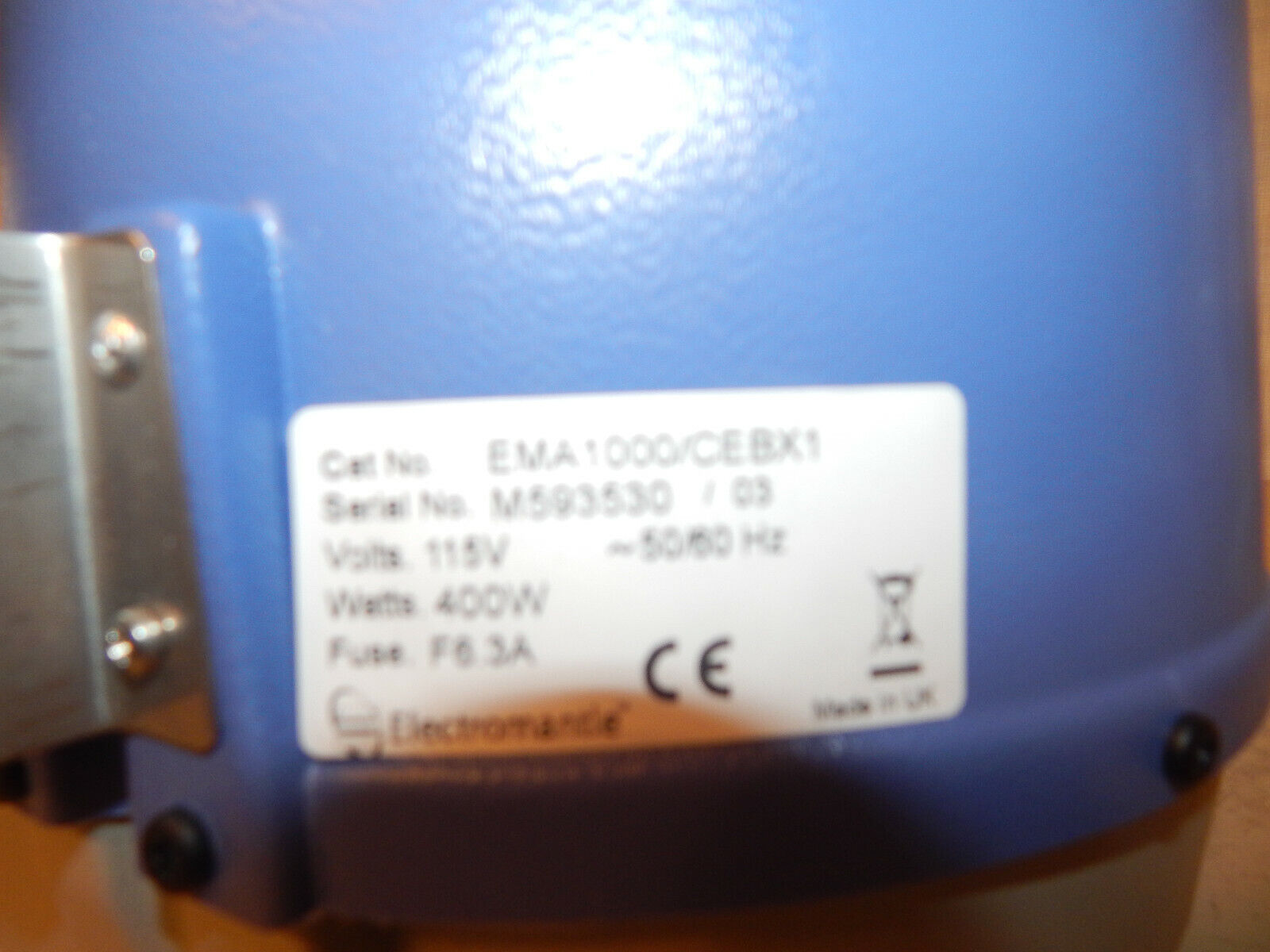 Blue medical device with label.